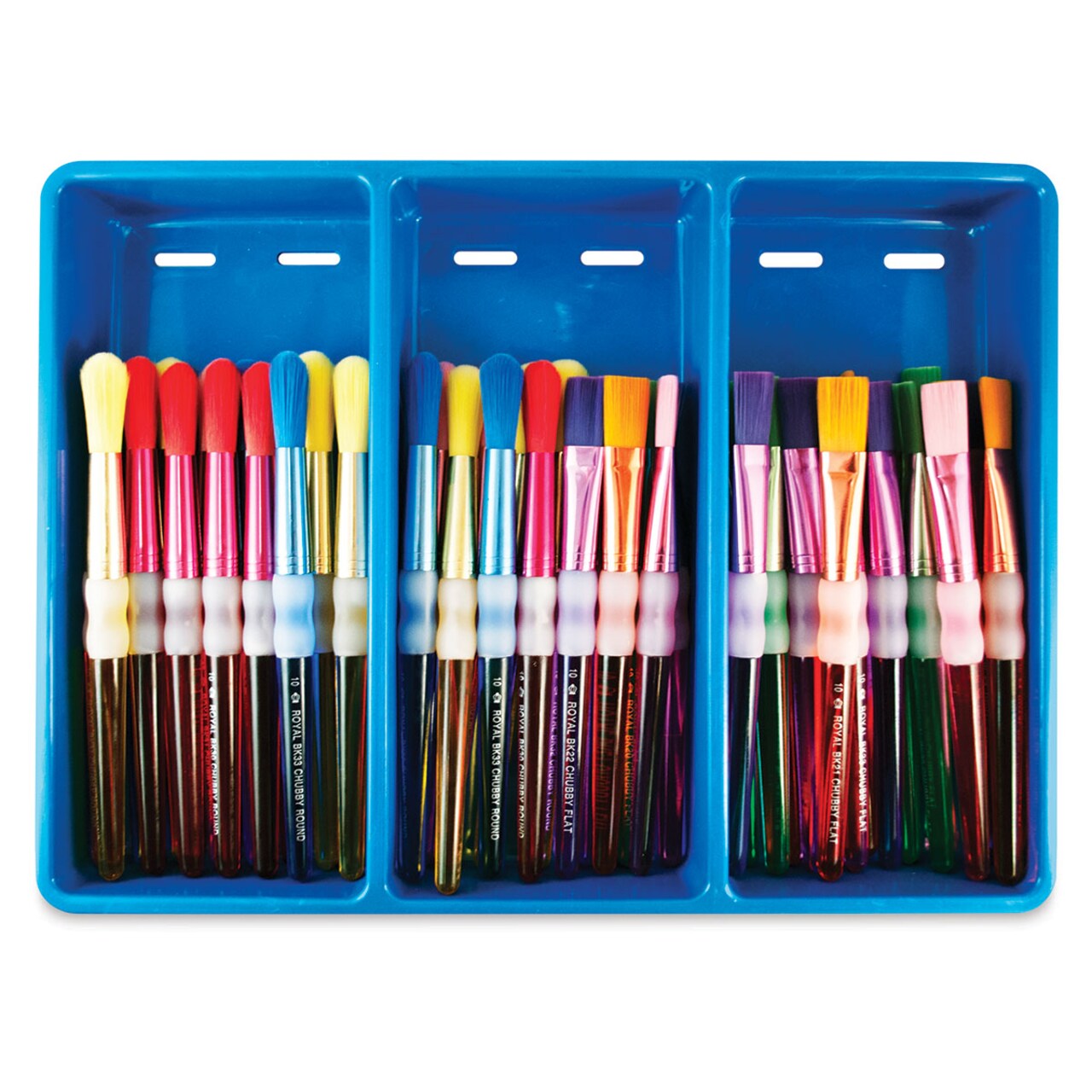Royal & Langnickel Big Kid’s Choice Chubby Synthetic Brush Class Pack - Rounds and Flats, Set of 48